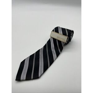 Michael Kors Black Necktie With Diagonal Silver Lines Silk